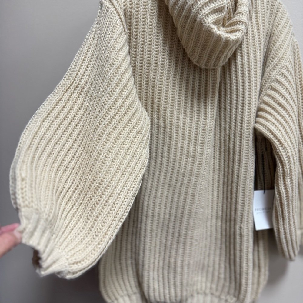 Promesa Chunky Rib Knit Cowl Neck Oversized Soft & Cozy Sweater Small Cream/Tan - Picture 7 of 13